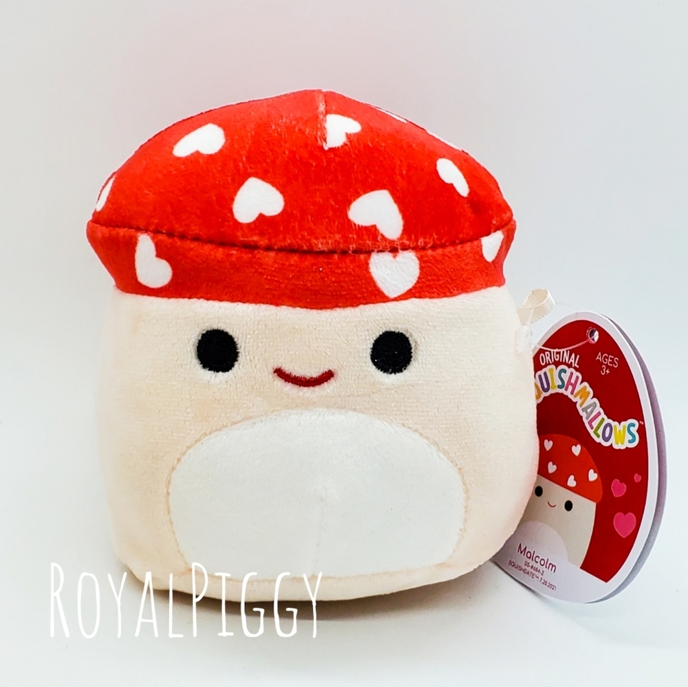 4.5" Squishmallow Malcolm mushrooms heart Valentine's Day KellyToy Plush NEW - Picture 1 of 3